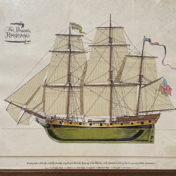 The Privateer Rattlesnake by Joseph A. Phelan - Vintage Nautical Wall Art Print - Picture 2 of 16